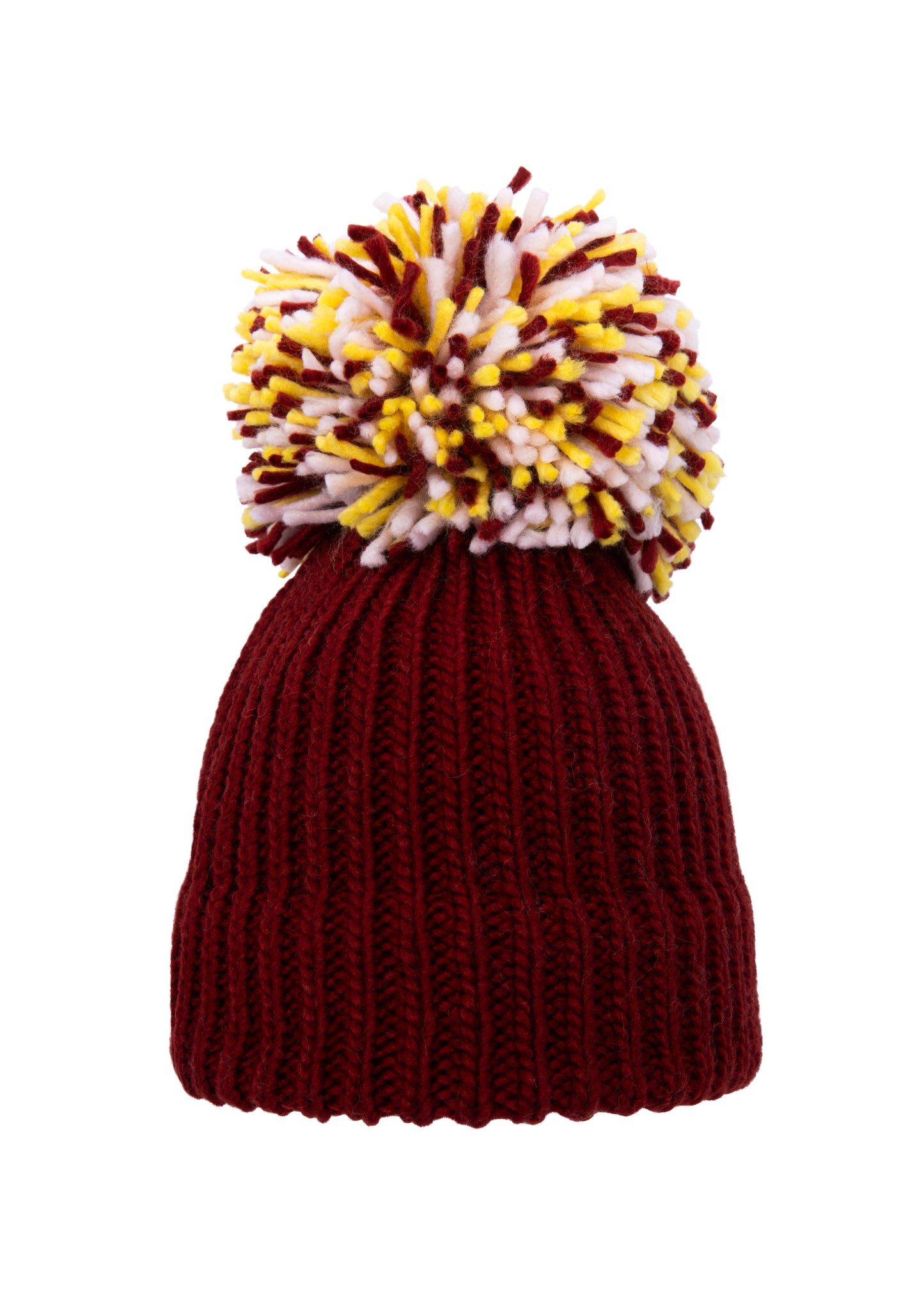 Burgundy, Yellow and White Big Bobble Hat