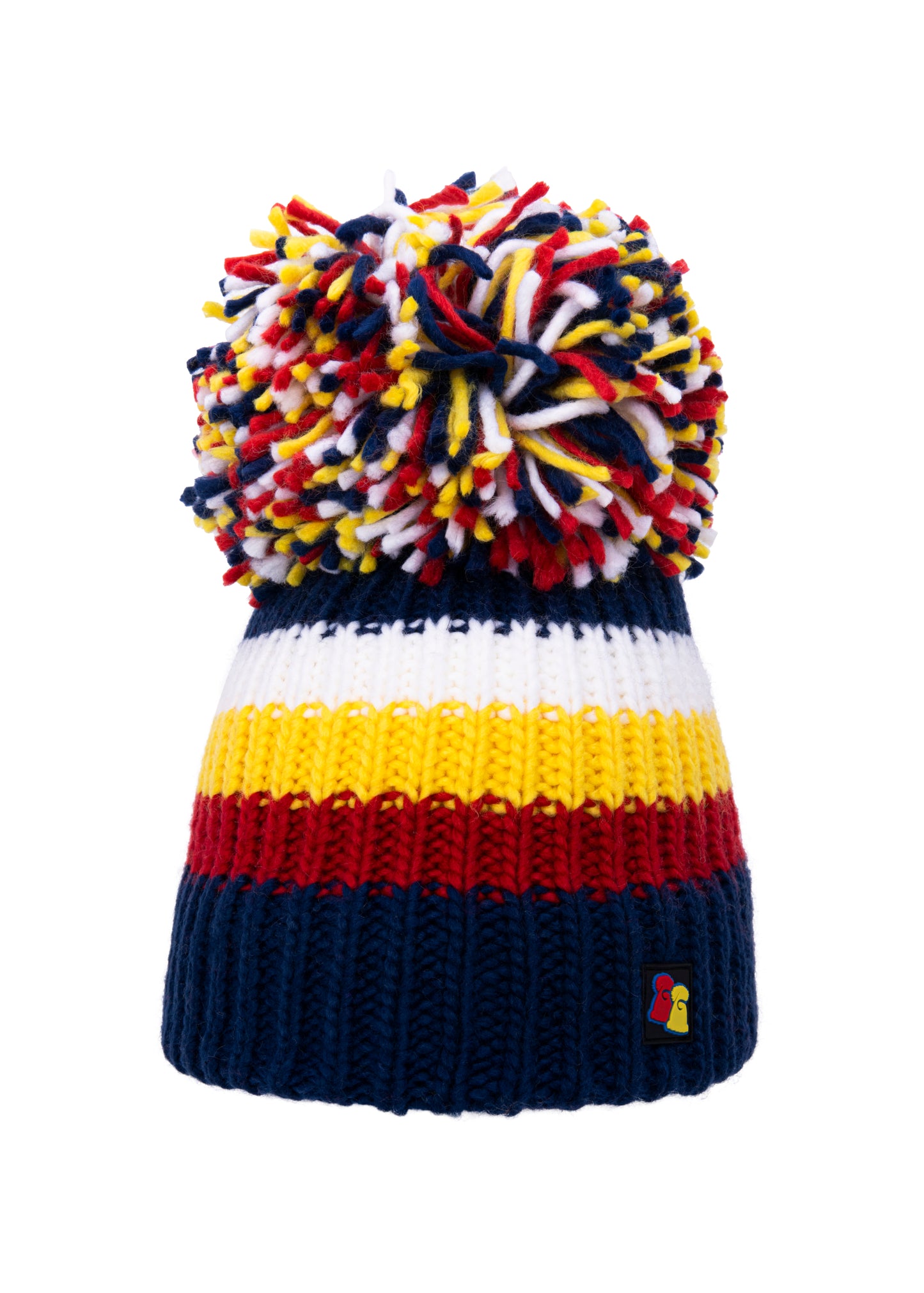 Navy, Gold, Red and White Big Bobble Hat