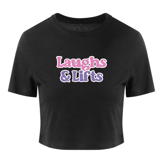 Laughs and Lifts Cropped Heather Black Women's T-Shirt