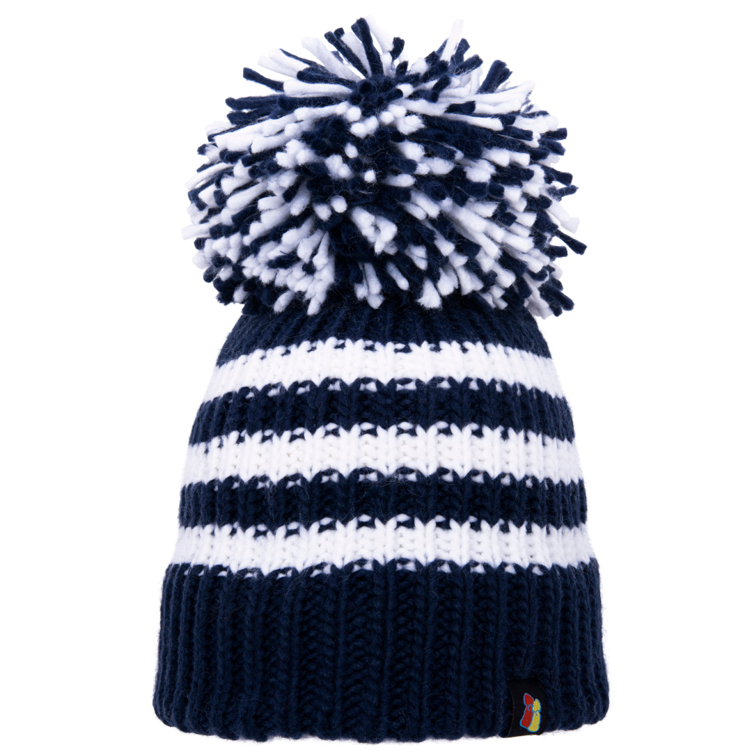 Navy and White Big Bobble Hat