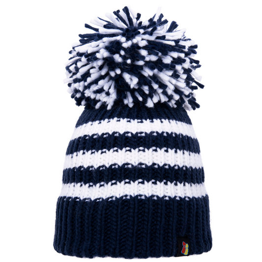 Navy and White Big Bobble Hat