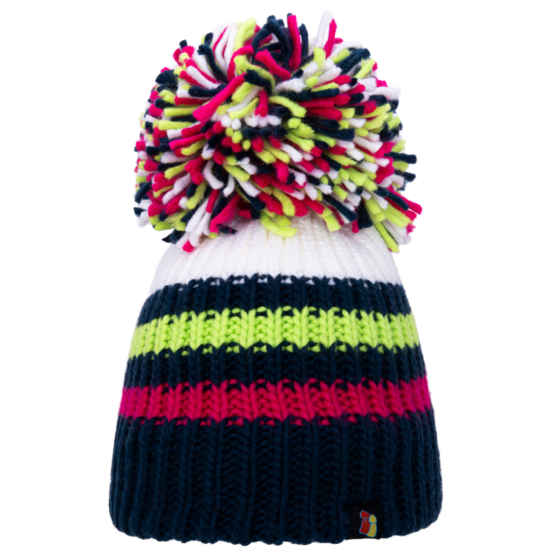 Navy, Pink, Green, White Big Bobble Hat