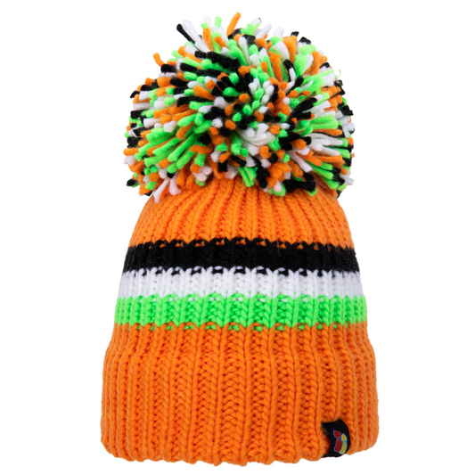 Orange, Green, White and Black Big Bobble Hat