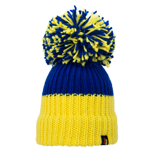 Yellow and Blue Big Bobble Hat