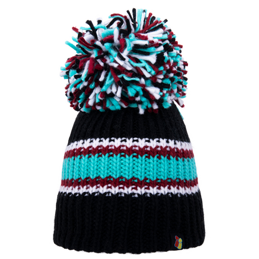 Black, Jade, White & Burgundy Big Bobble Hat