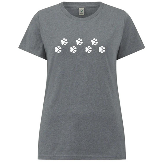 Women's Small Light Grey Paw Prints T-Shirt