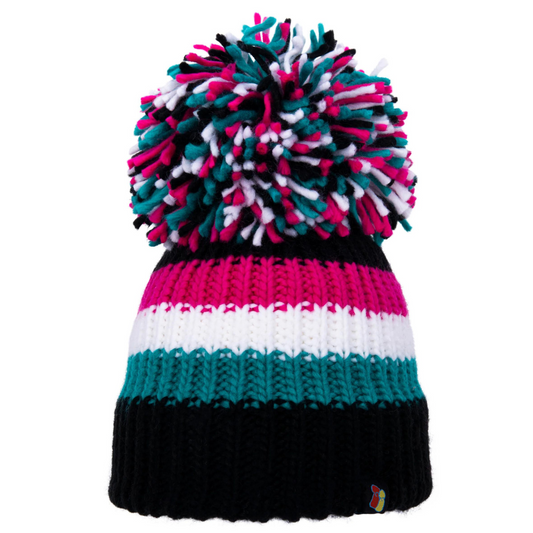 Black, Jade, White and Pink Big Bobble Hat