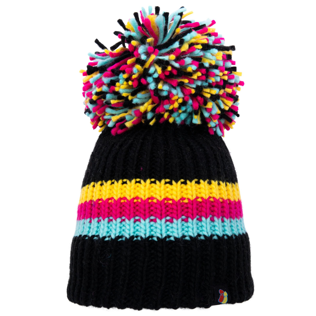 Black, Jade, Pink and Yellow Big Bobble Hat