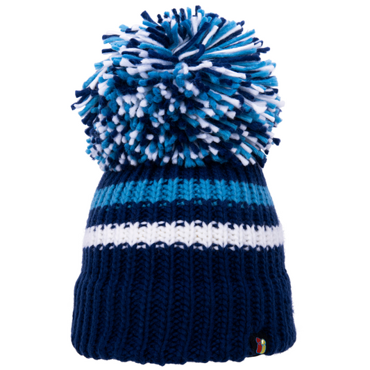 Dark Blue, White & Light Blue Big Bobble Hat