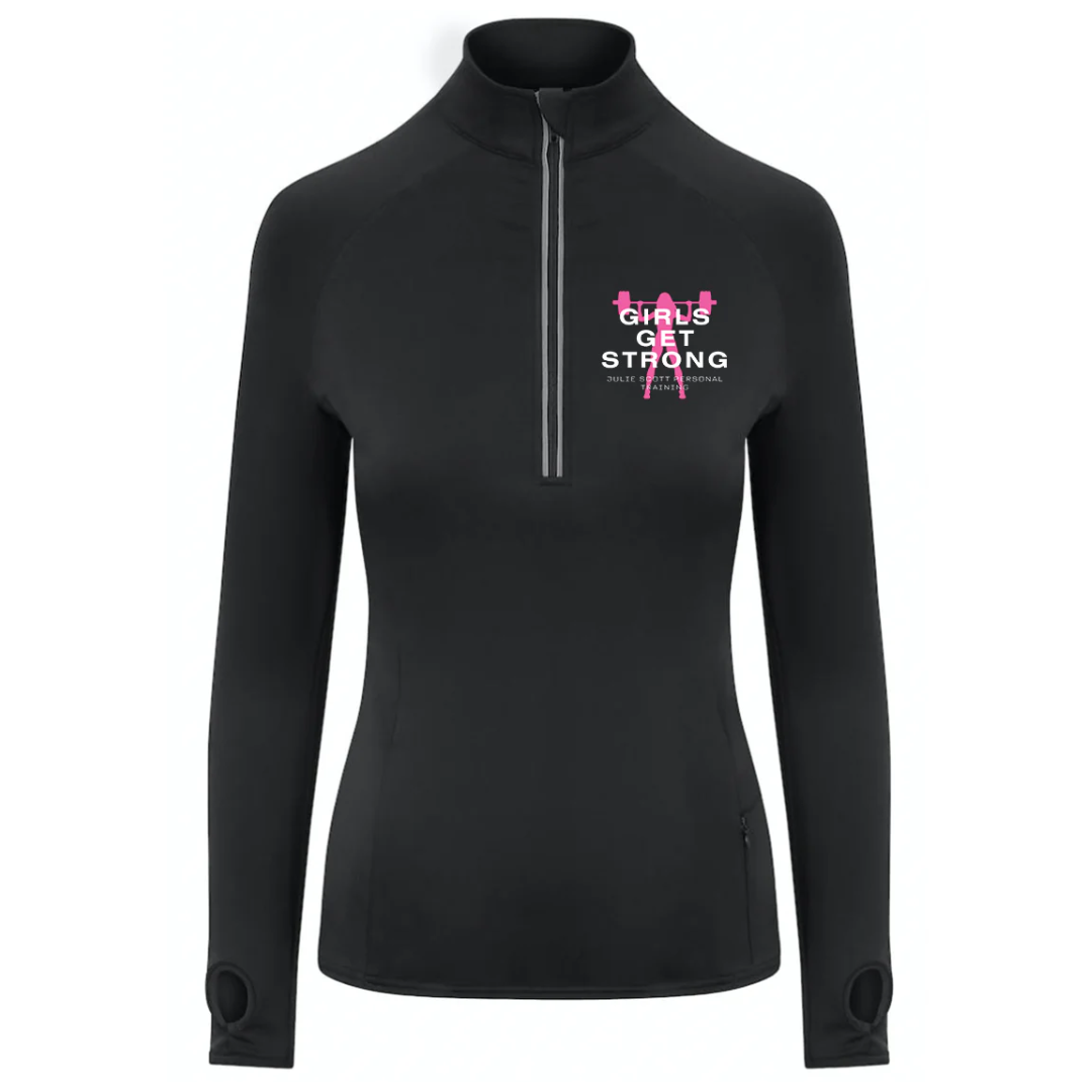 Girls Get Strong Black Half Zip Top