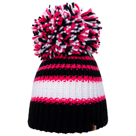 Black, White & Pink Big Bobble Hat