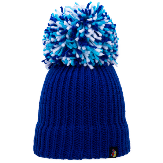 Royal Blue, Light Blue and White Big Bobble Hat