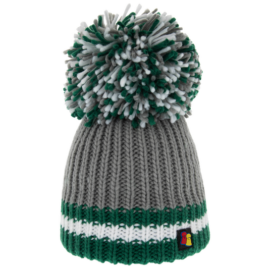 Grey, Green and White Big Bobble Hat